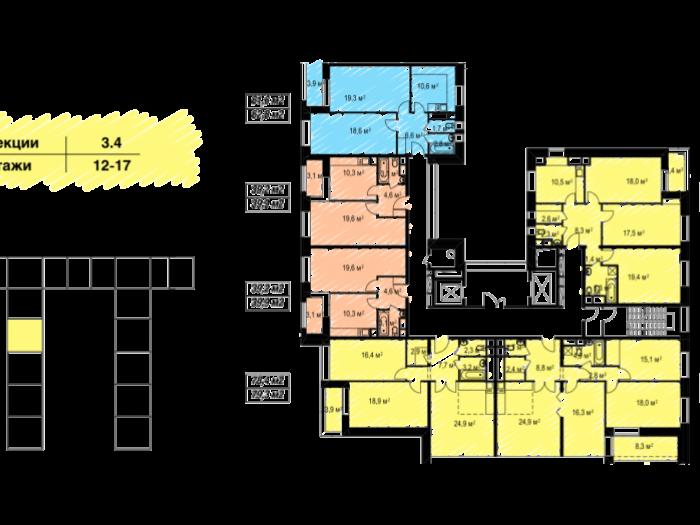 План одного из этажей в ЖК «Акварели»